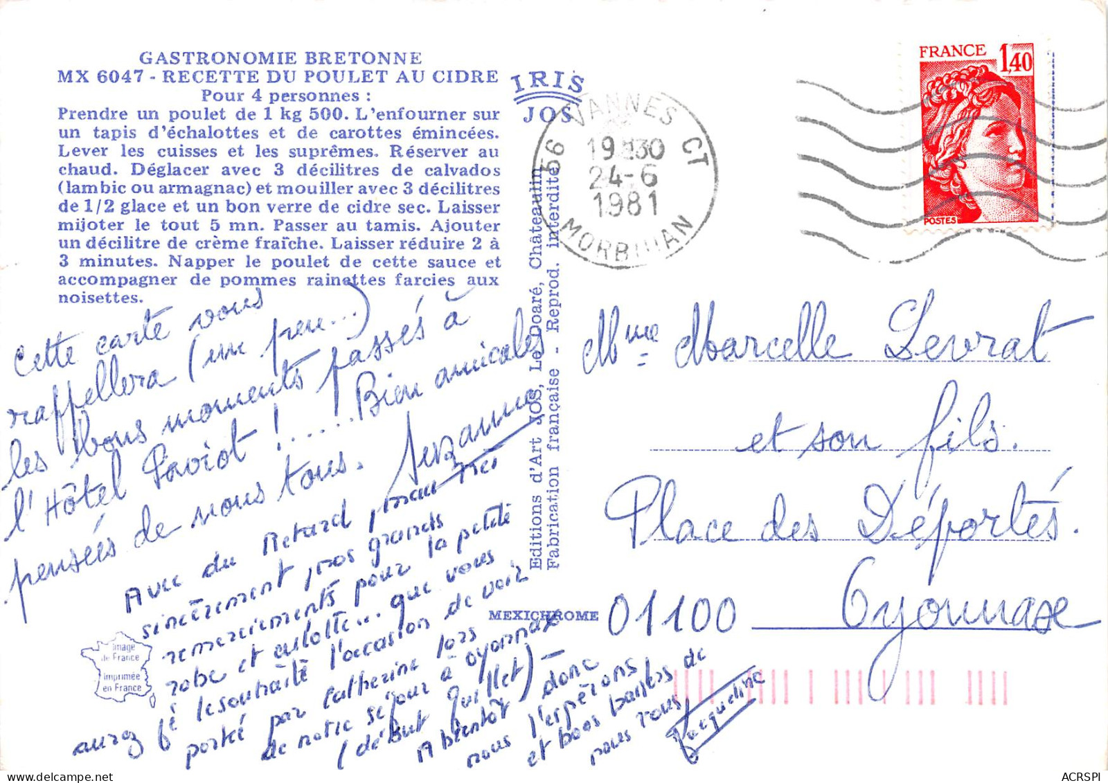 RECETTE Du POULET AU CIDRE Normand  63 (scan Recto Verso)MF2774UND - Küchenrezepte