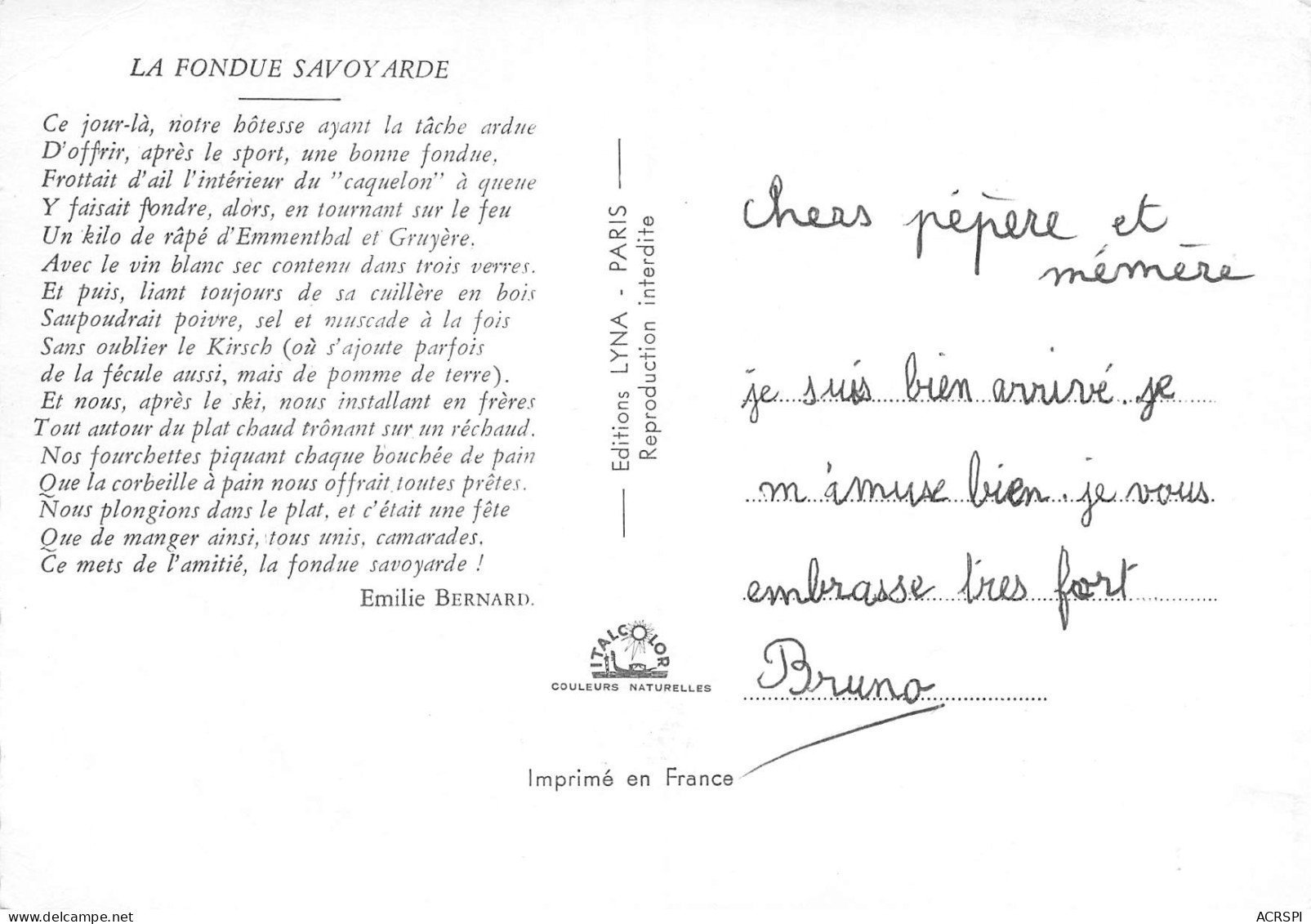 74 Recette De La FONDUE SAVOYARDE  Vin Apremont  48 (scan Recto Verso)MF2774VIC - Recettes (cuisine)