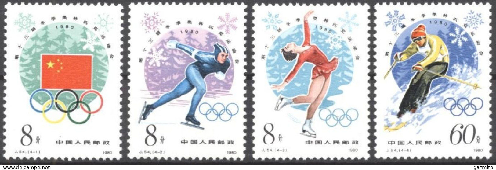 China 1980, Winter Olympic Games, Lake Placid, Skating, Skiing, 4val - Ongebruikt