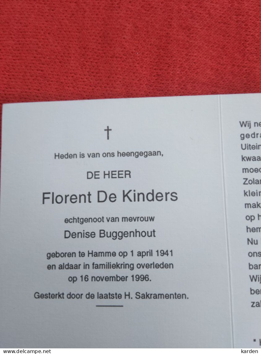 Doodsprentje Florent De Kinders / Hamme 1/4/1941 - 16/11/1996 ( Denise Buggenhout ) - Religion & Esotericism