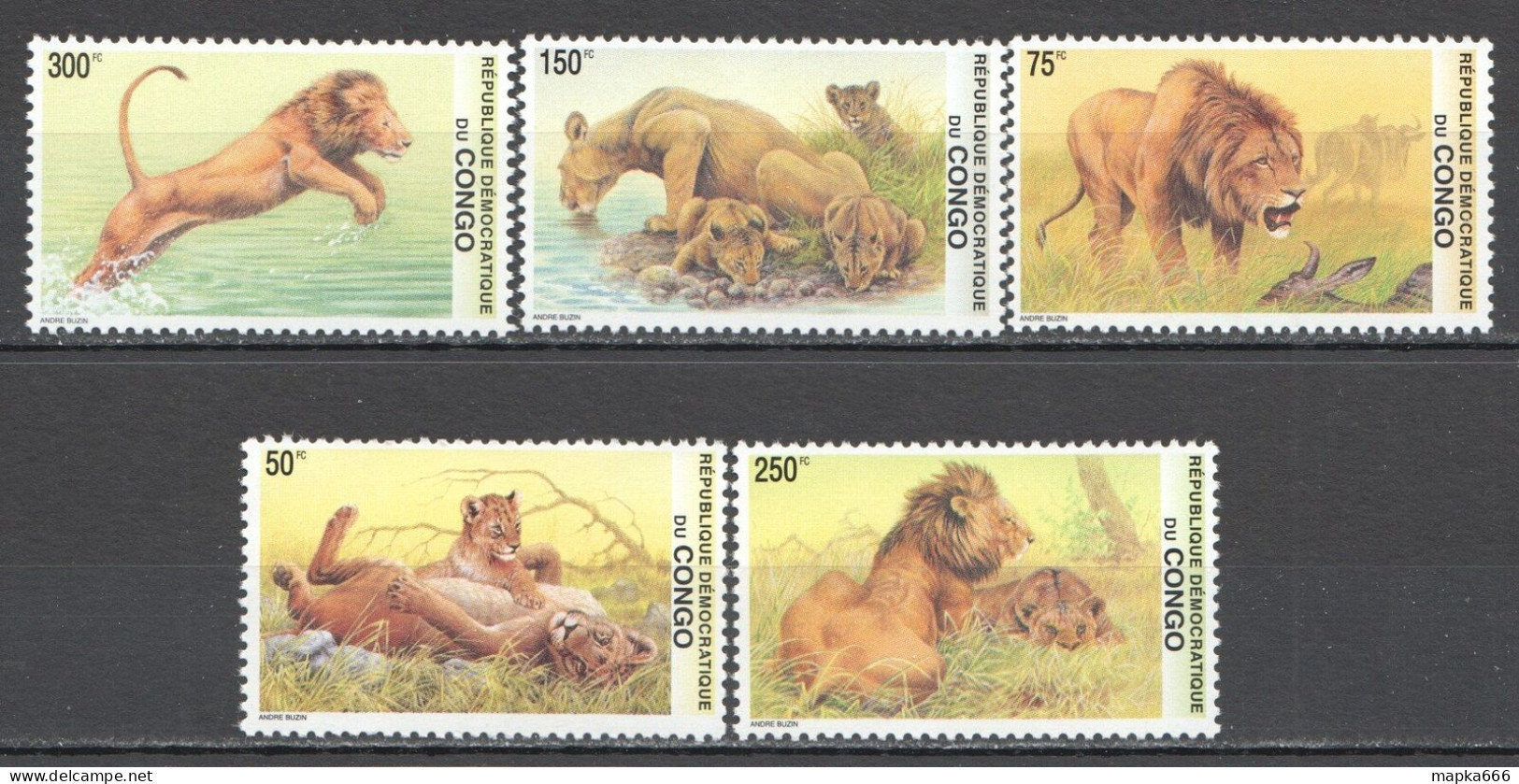 Wb326 2002 Congo Lions Wild Cats Animals Fauna 1Set Mnh - Otros & Sin Clasificación