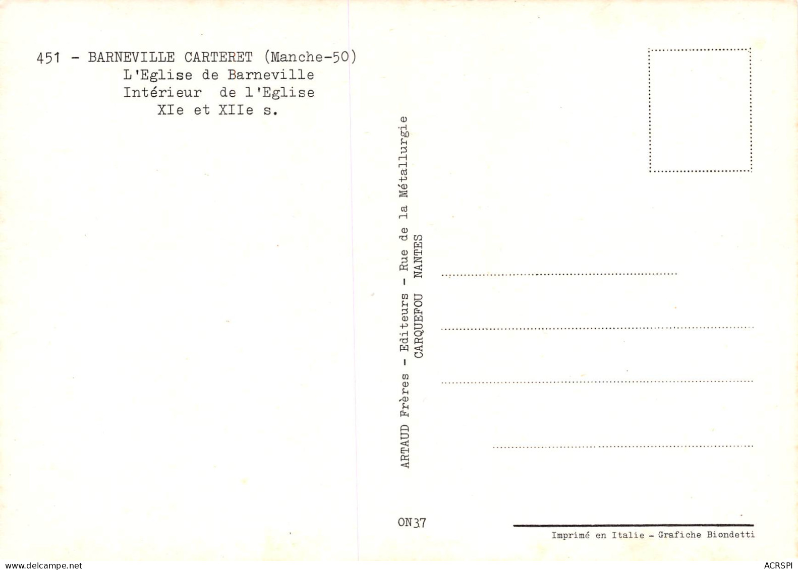 50  BARNEVILLE CARTERET Intérieur De L'église   35 (scan Recto Verso)MF2775VIC - Barneville