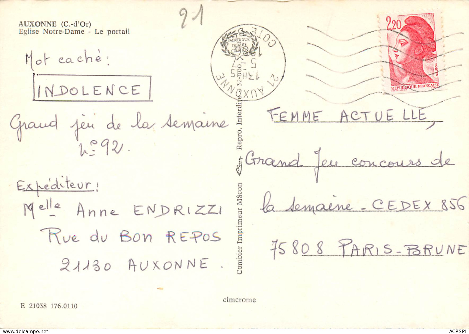 AUXONNE Eglise Notre Dame Le Portail 23(scan Recto Verso)MF2777 - Auxonne