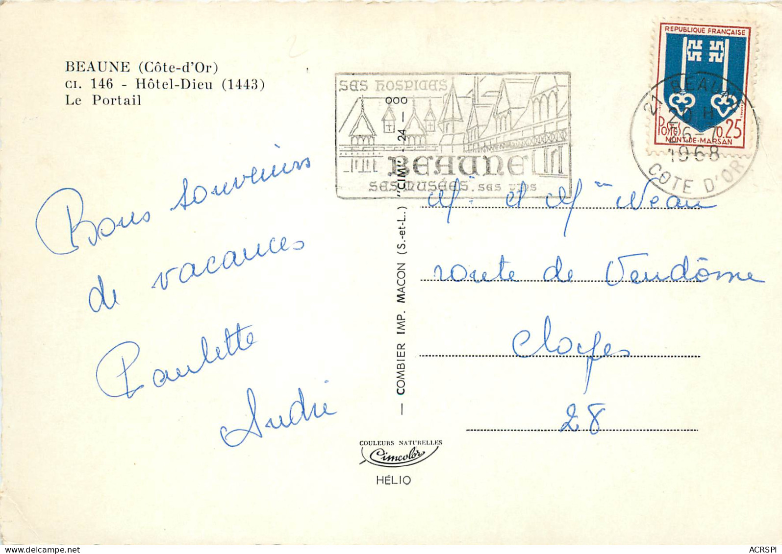 BEAUNE Hotel Dieu Le Portail 19(scan Recto Verso)MF2778 - Beaune