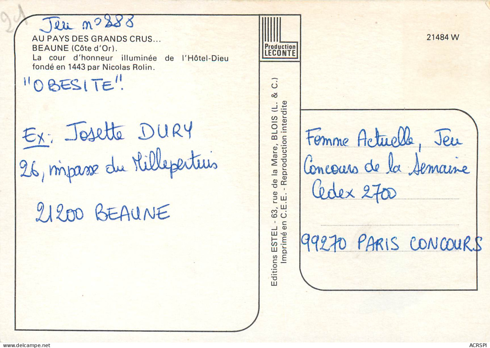 BEAUNE La Cour D Honneur Illuminee De L Hotel Dieu 16(scan Recto Verso)MF2783 - Beaune