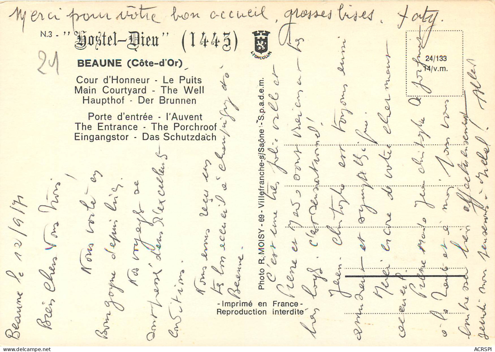 BEAUNE Cour D Honneur Le Puuits 6(scan Recto Verso)MF2784 - Beaune