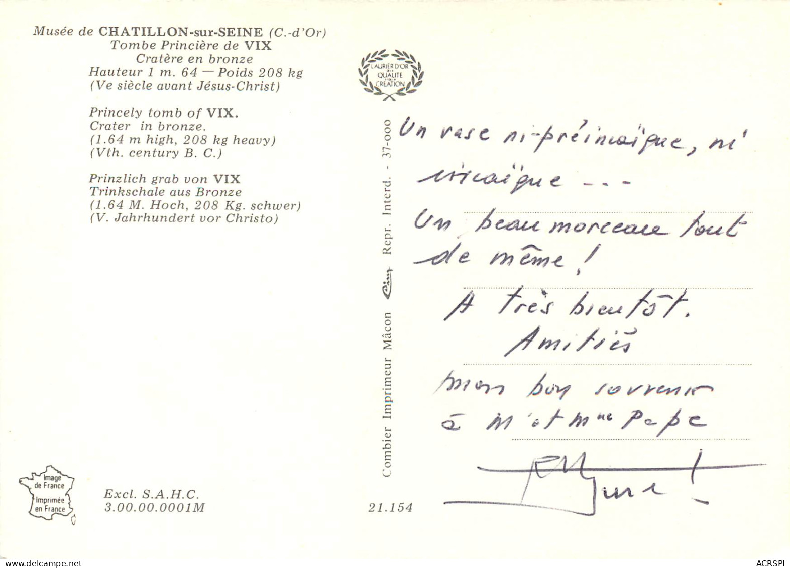 CHARILLON SUR SEINE Tombe Princiere De VIX Cratere En Bronze 11(scan Recto Verso)MF2786 - Chatillon Sur Seine