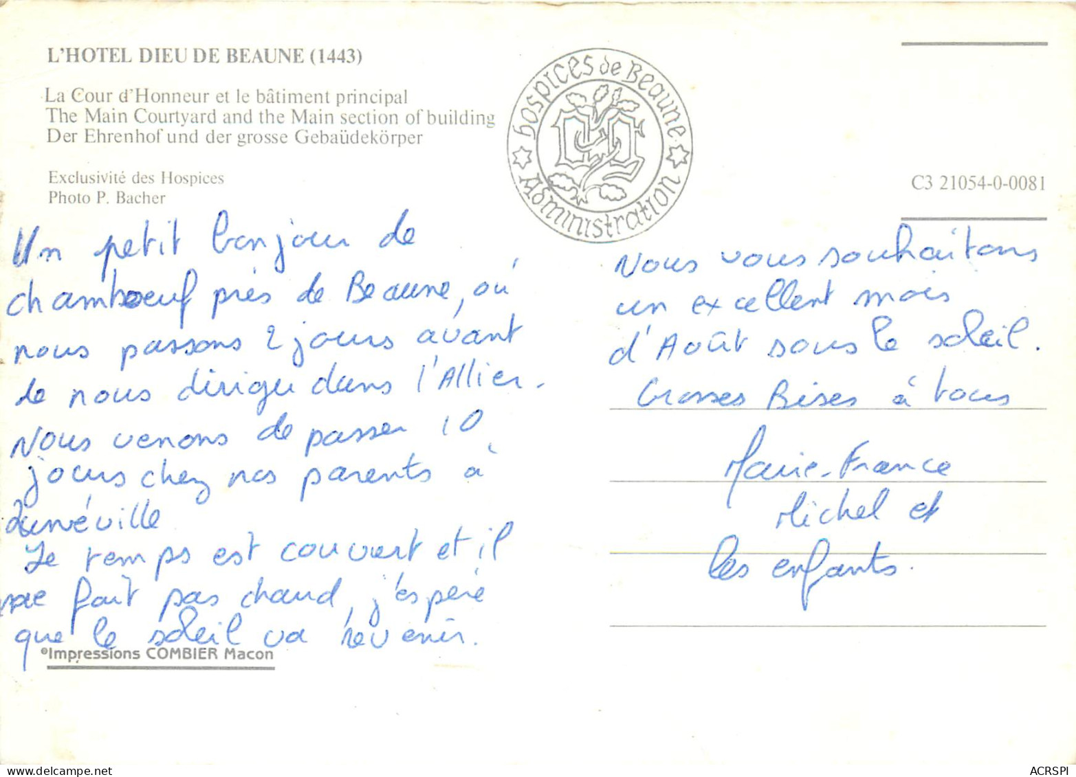 HOSPICE D EBEAUNE La Cour D Honneur Et Le Batiment Principal 13(scan Recto Verso)MF2786 - Beaune