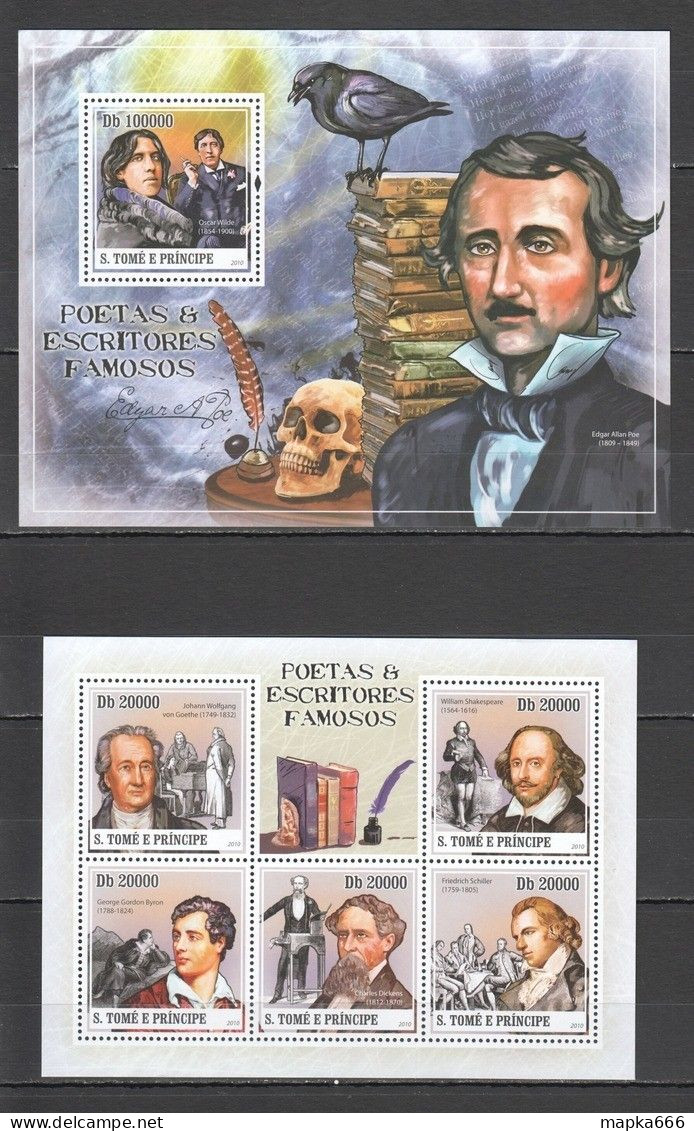 Bc830 2010 S. Tome & Principe Famous People Greatest Writers Poets 1Kb+1Bl Mnh - Other & Unclassified