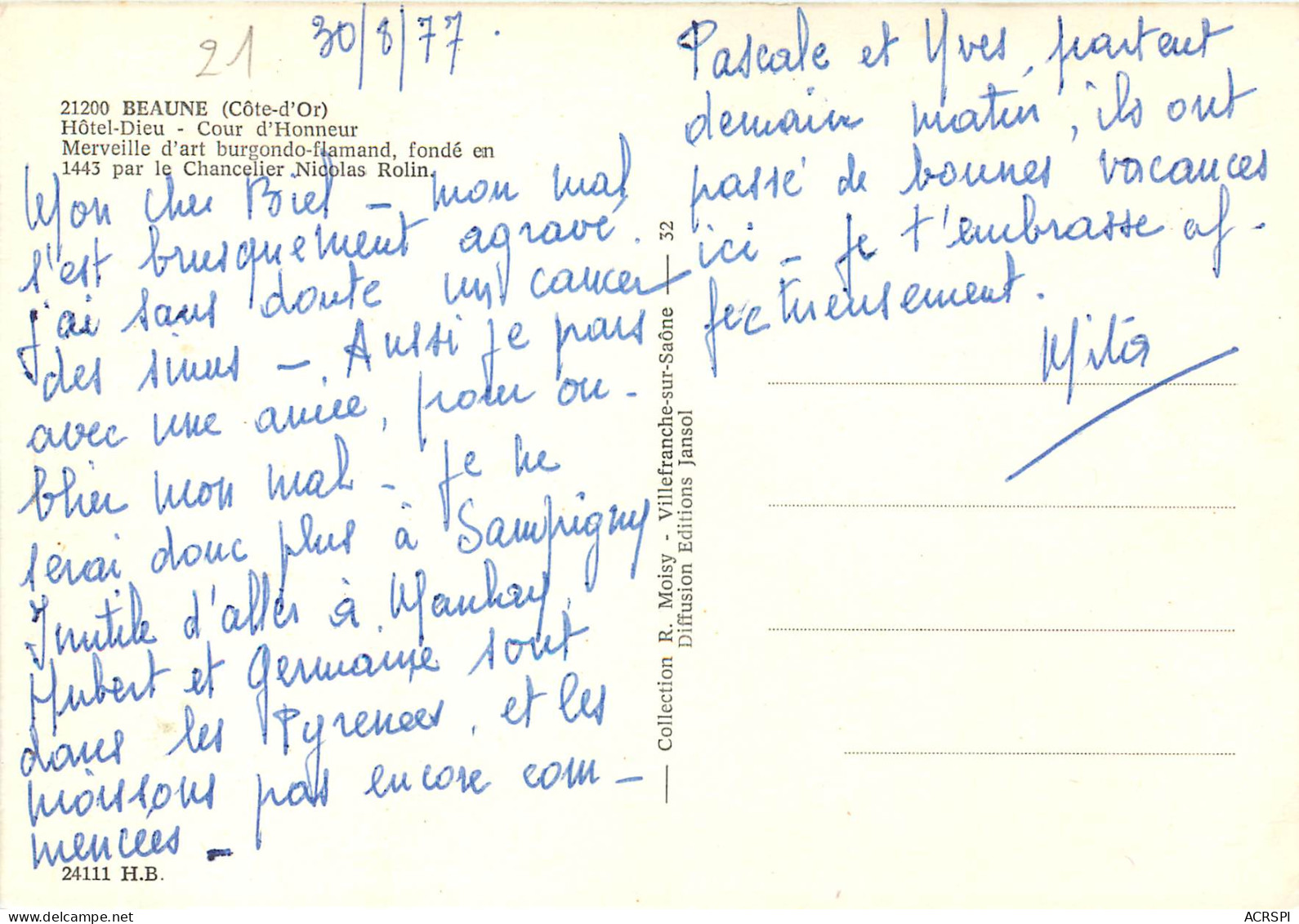 BEAUNE Hotel Dieu Cour D Honneur Merveille D Art Flamand 19(scan Recto Verso)MF2787 - Beaune