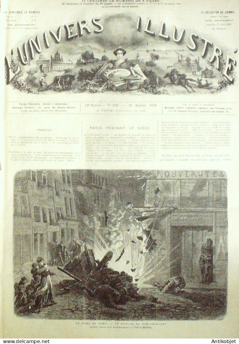 L'Univers Illustré 1871 N° 836 Duché De Luxembourg Rue Mouffetard Général Garibaldi - 1850 - 1899