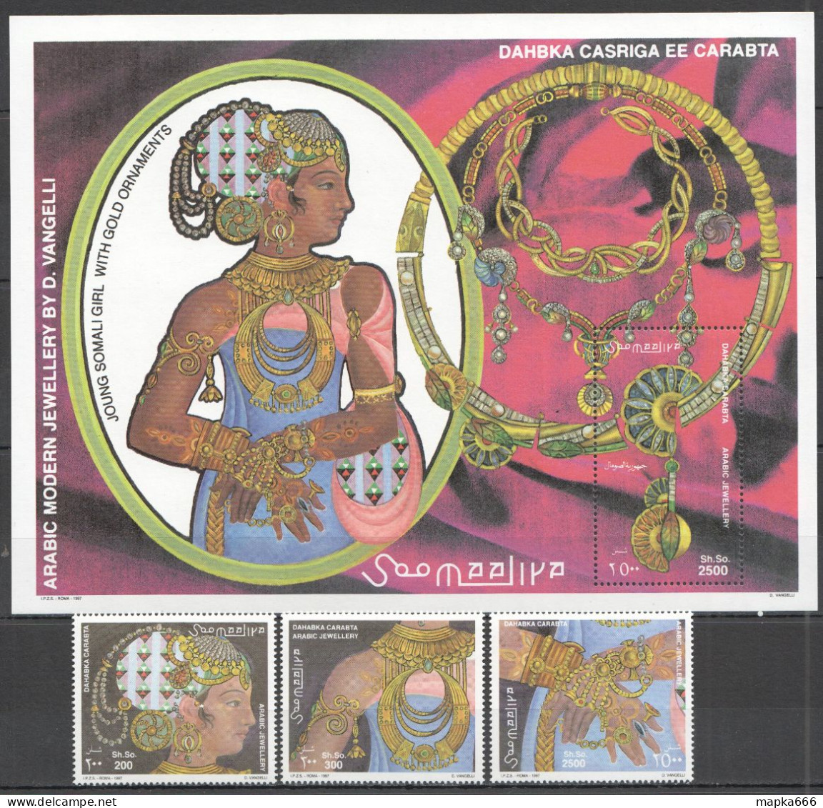 Nw1490 1997 Somalia Arabic Jewellery Art #661-663+Bl43 Michel 16,5 Euro Mnh - Autres & Non Classés
