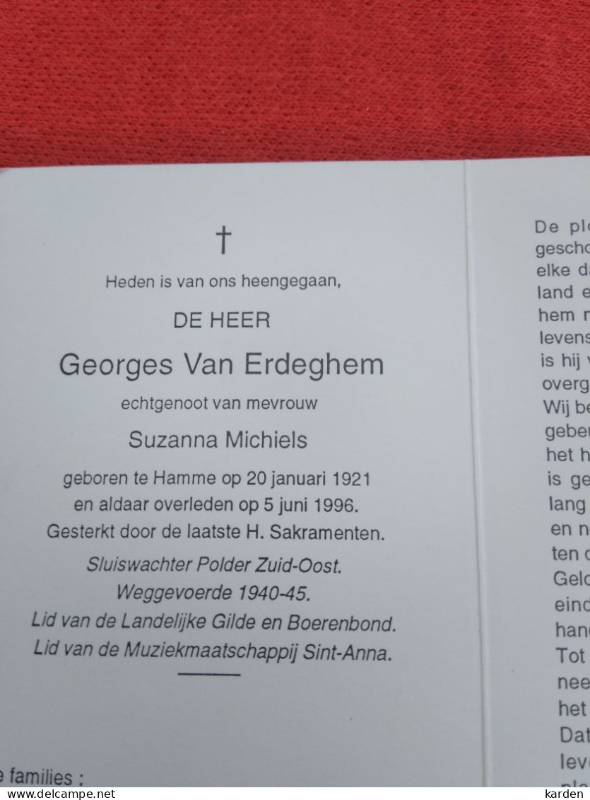 Doodsprentje Georges Van Erdeghem / Hamme 20/1/1921 - 5/6/1996 ( Suzanna Michiels ) - Religion & Esotérisme