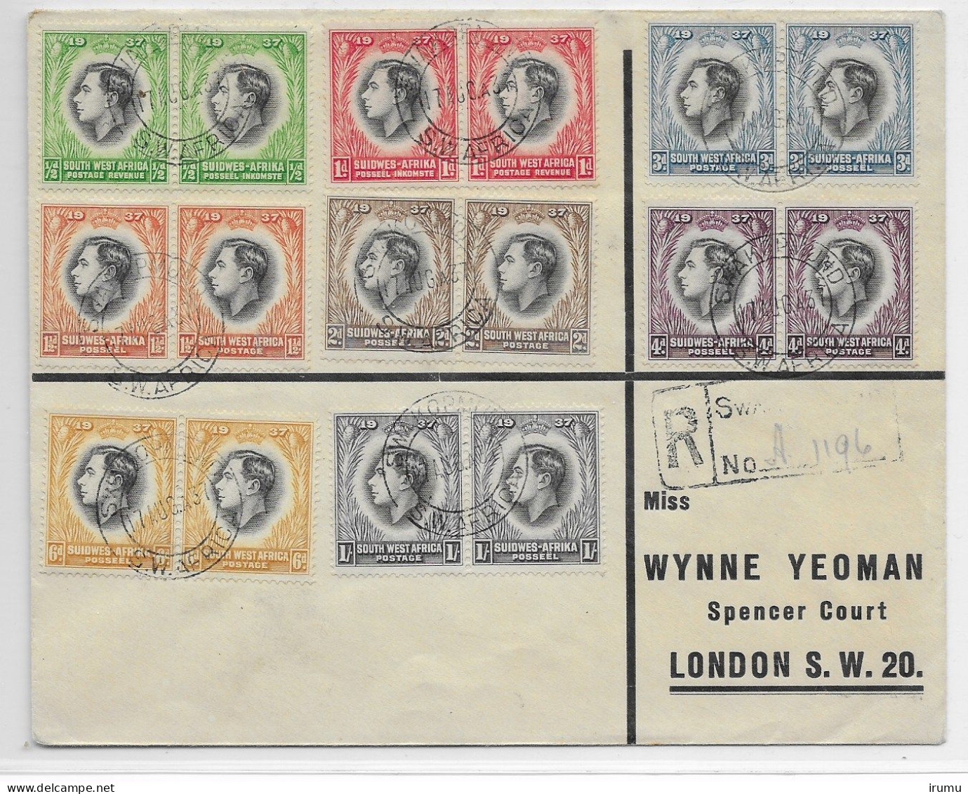 South West Africa 1937, Philatelic Cover With Entire Set (SN 2949) - Afrique Du Sud-Ouest (1923-1990)