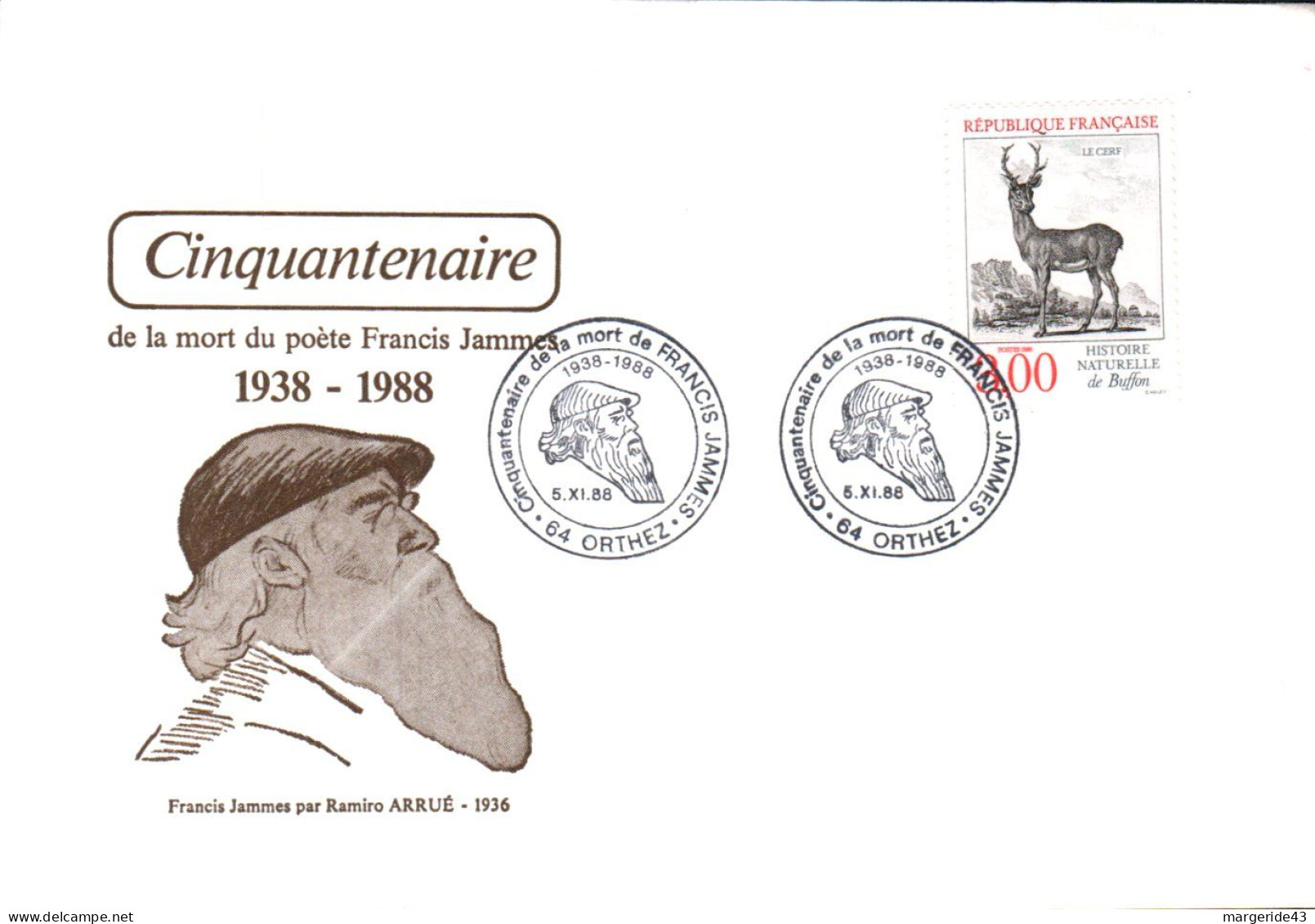 CINQUANTENAIRE MORT DE FRANCIS JAMMES à ORTHEZ 1988 - Commemorative Postmarks