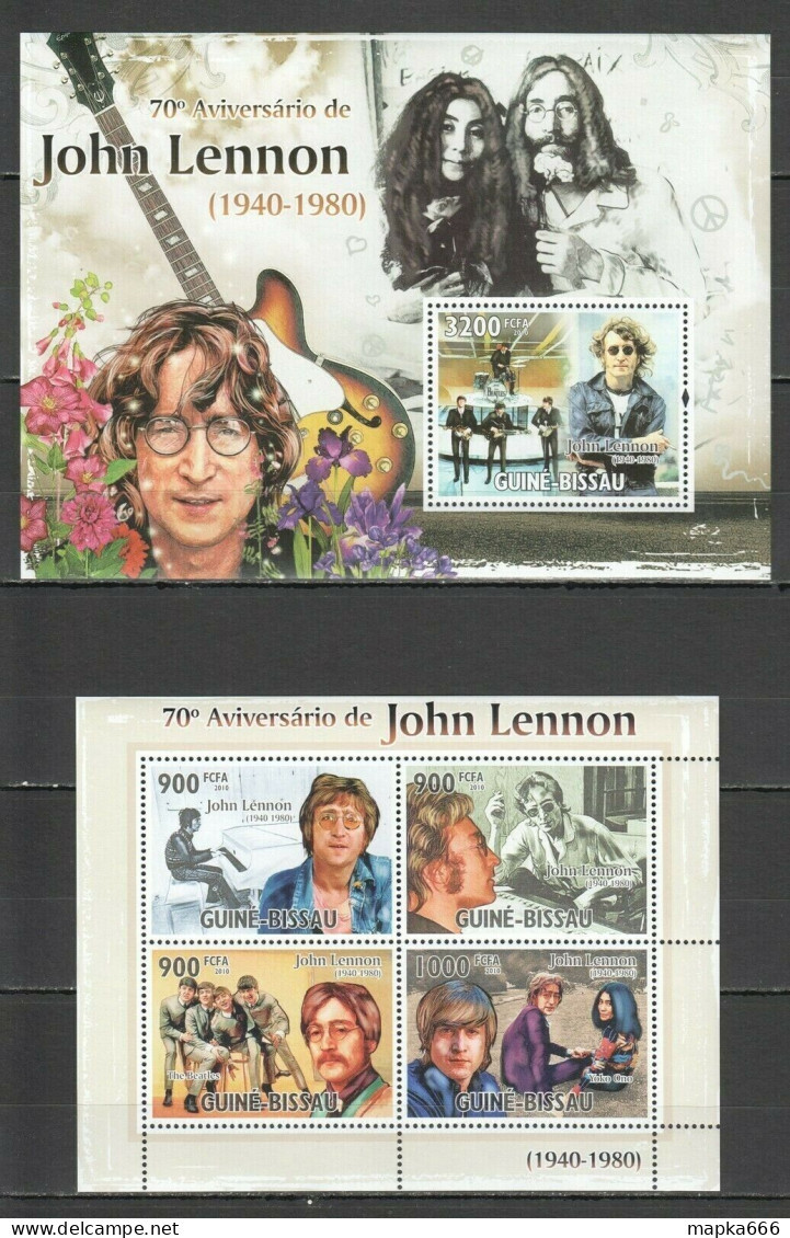 Bc749 2010 Guinea-Bissau Famous People 70Th Anniversary John Lennon 1Kb+1Bl Mnh - Muziek