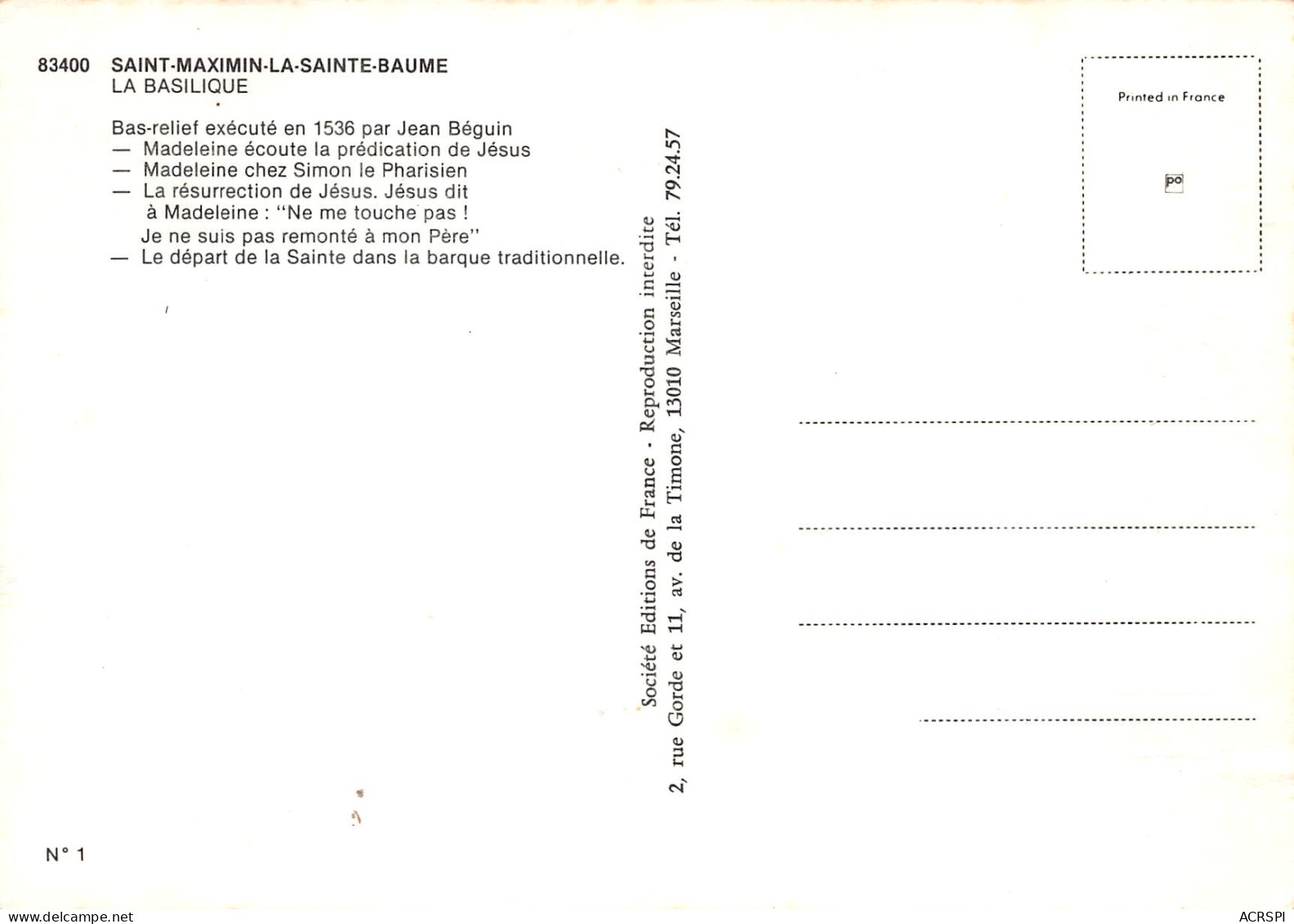 SAINT MAXIMIN LA SAINTE BAUME  Basilique Ste Madeleine  Bas Relief  12 (scan Recto Verso)MF2795UND - Saint-Maximin-la-Sainte-Baume