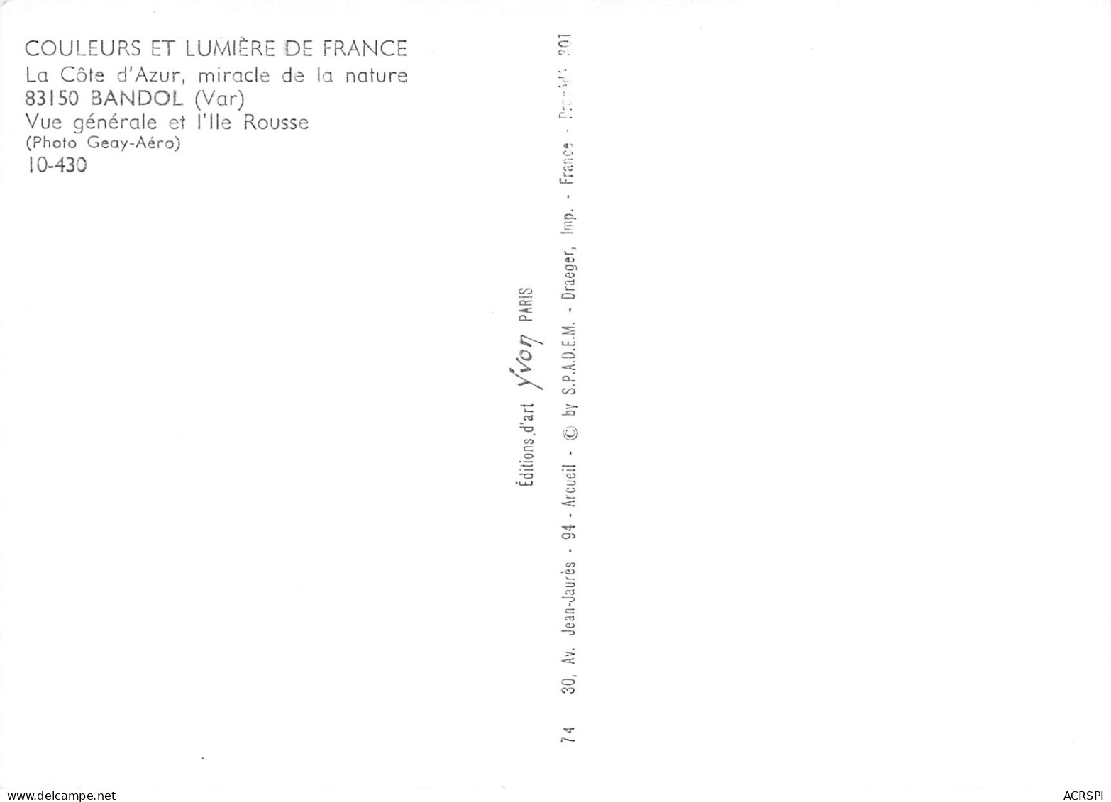 BANDOL  Vue Générale Et Lîle Rousse  23 (scan Recto Verso)MF2795VIC - Bandol