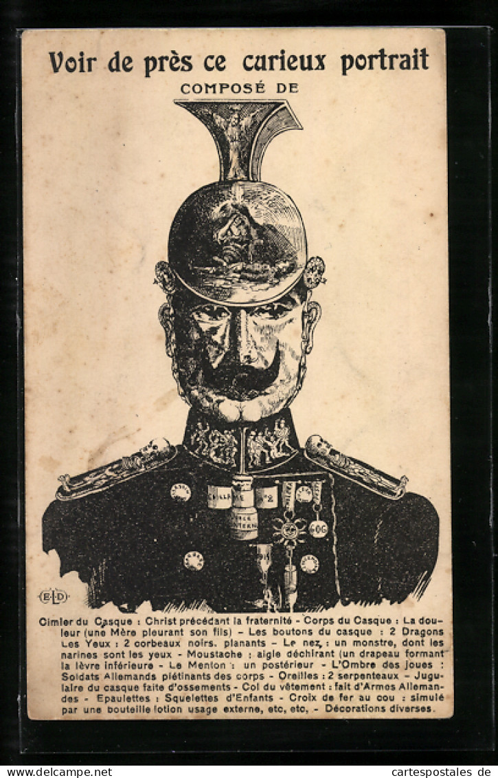 AK Kaiser Wilhelm II. Mit Optischer Täuschung, Voir De Près Ce Curieux Portrait  - Königshäuser