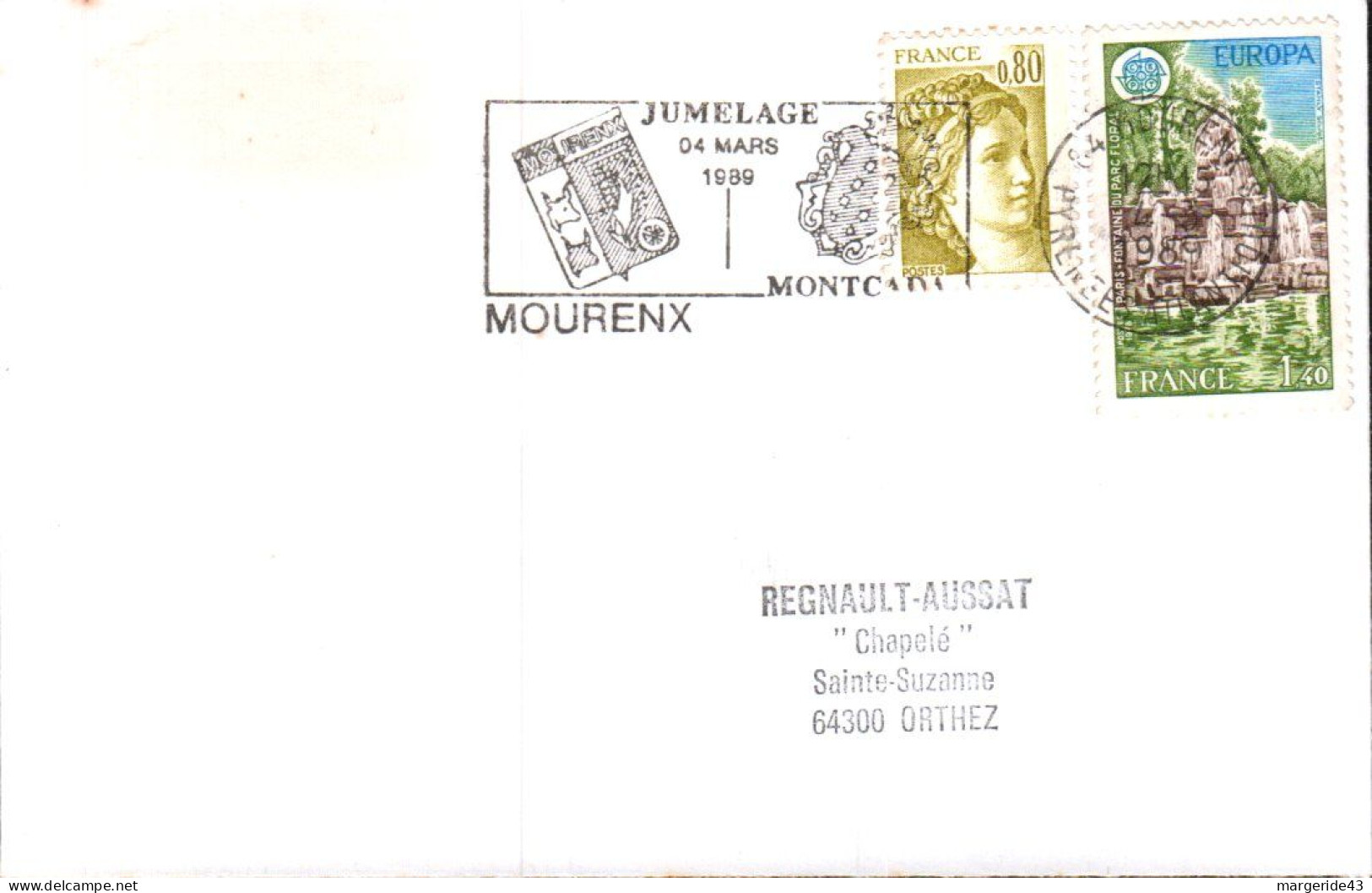 1 ER JOUR FLAMME JUMELAGE MONTCADA-MOURENX 1989 - Mechanical Postmarks (Advertisement)