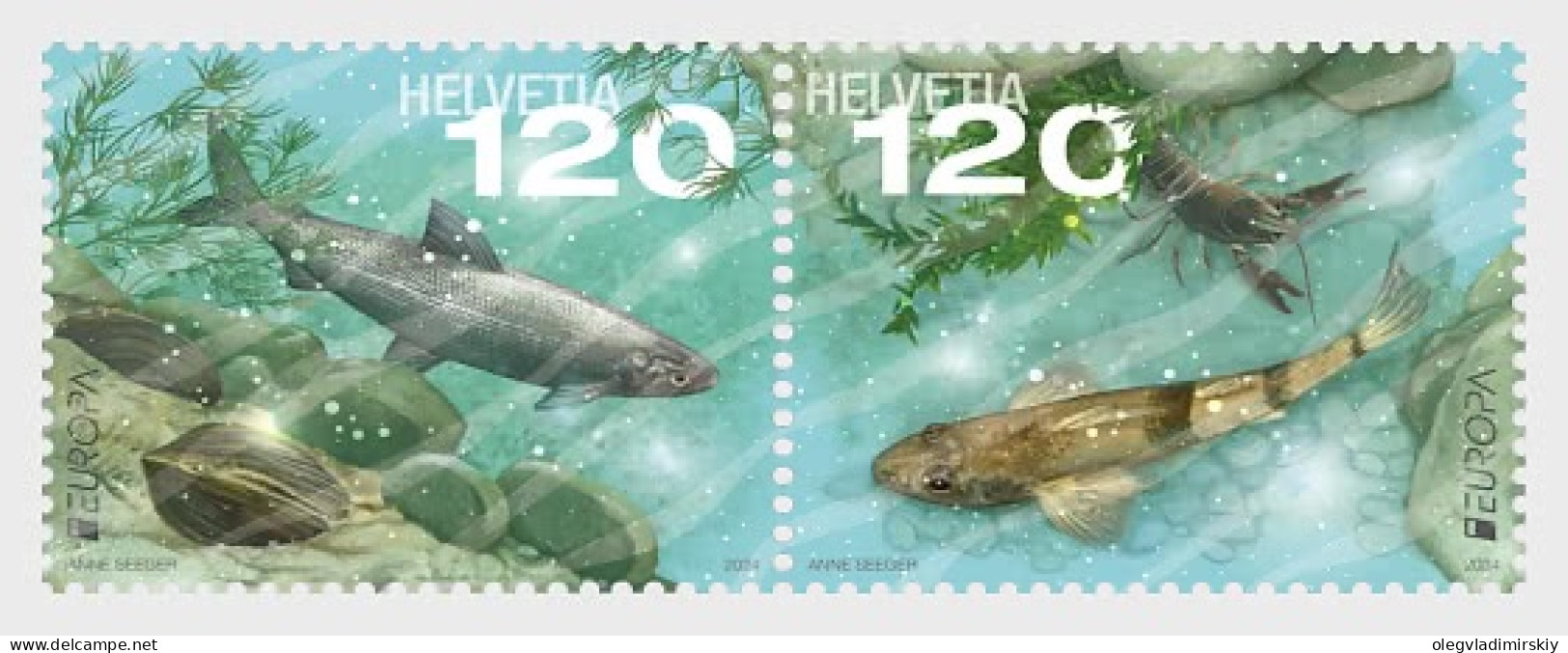 Switzerland Schweiz Suisse 2024 Europa CEPT Fishes Underwater Rare Fauna Set Of 2 Stamps In Strip MNH - Ungebraucht