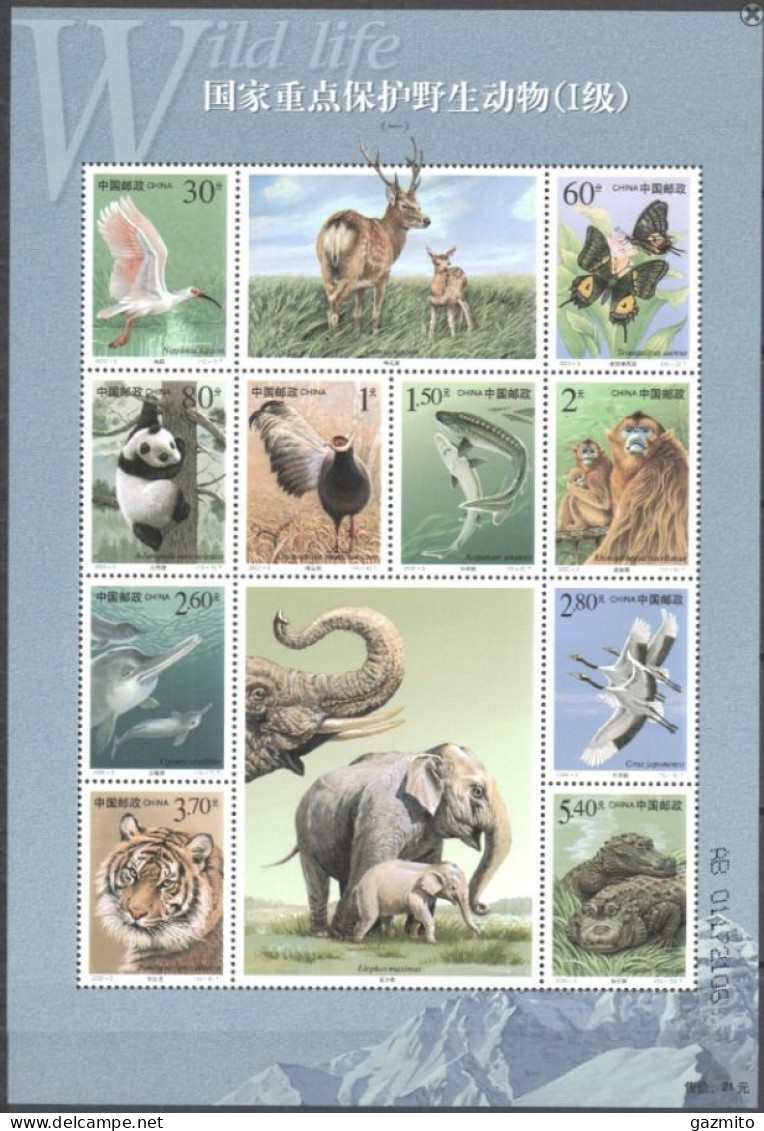 China 2000, Animals, Butterfly, Panda, Fish, Monkey, Dolphin, Elephant, Block - Ongebruikt