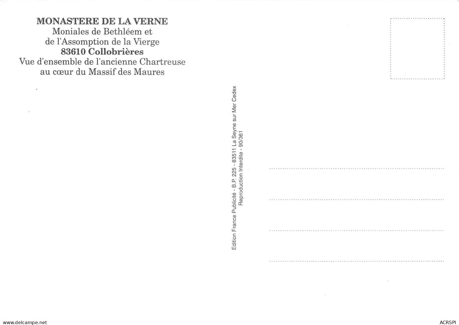 83 COLLOBRIERES Monastère De La VERNE Vue D'ensemble  41 (scan Recto Verso)MF2796TER - Collobrieres