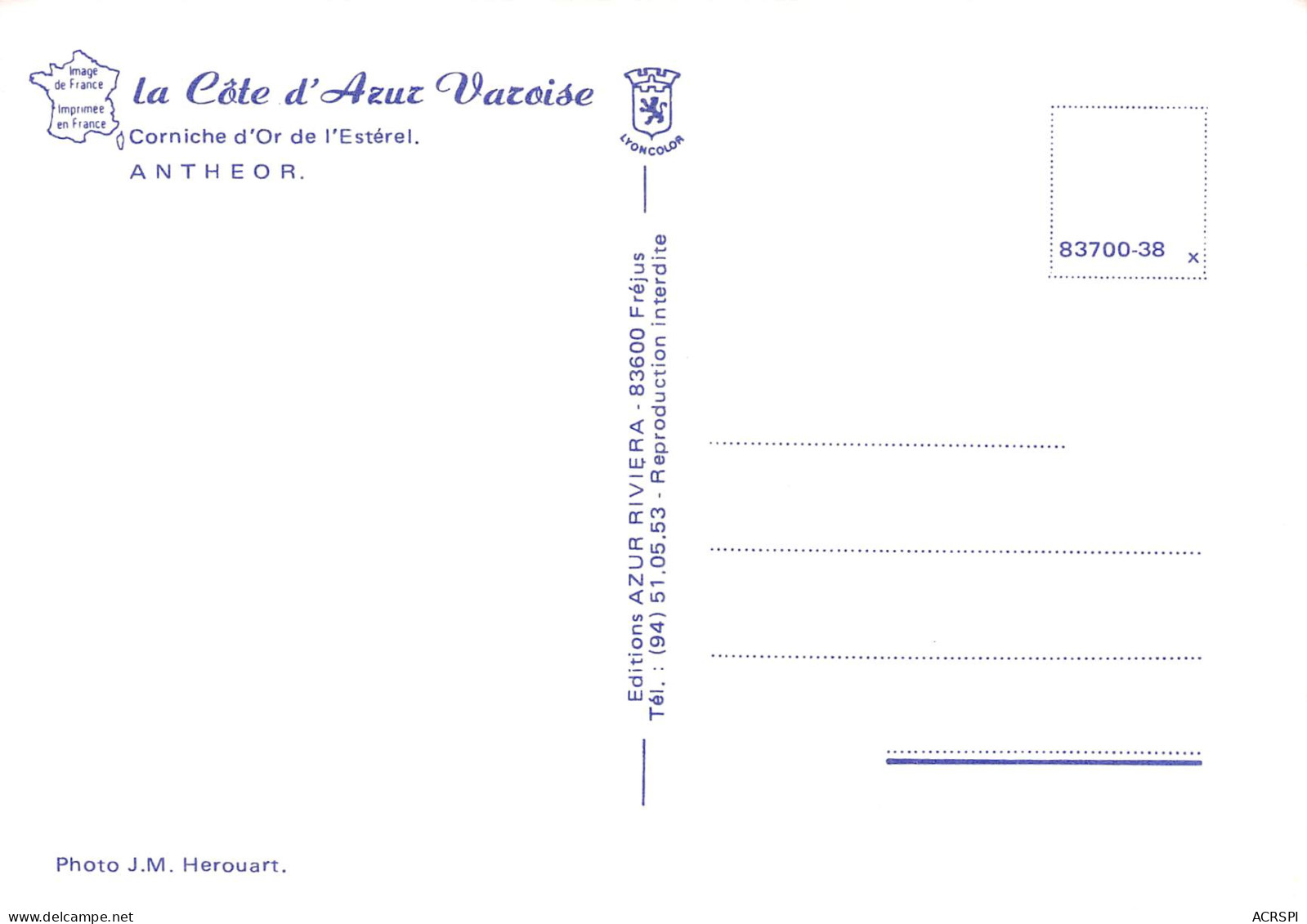 83 ANTHEOR La Corniche D'Or De L'esterel 12 (scan Recto Verso)MF2796UND - Antheor