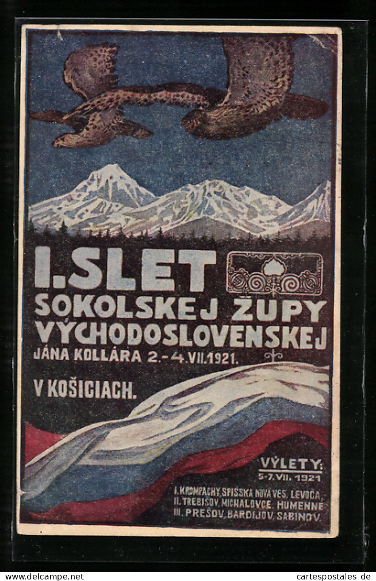 AK I.Slet Sokolskej Zupy Vychodoslovenskey 1921, Sokol, Falke  - Sonstige & Ohne Zuordnung