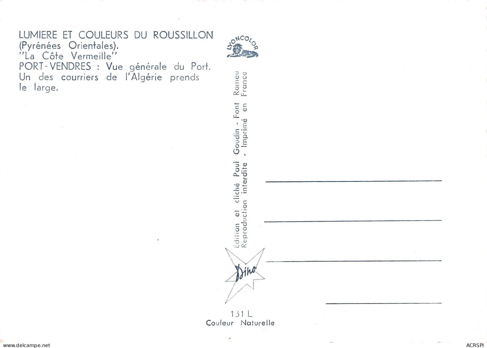 66 PORT VENDRES Vue Générale Et Le Courrier D'Algérie 44 (scan Recto Verso)MF2796VIC - Port Vendres
