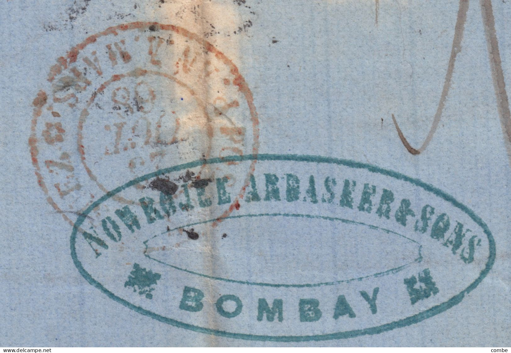 COVER. INDIA. BOMBAY. 2 OCT 1848. NOWROJEE-ARDASSER & SONS. TO COGNAC VIA MARSEILLE. GB/1L06. POS AN V SUEZ P.AN A MARS - Autres & Non Classés