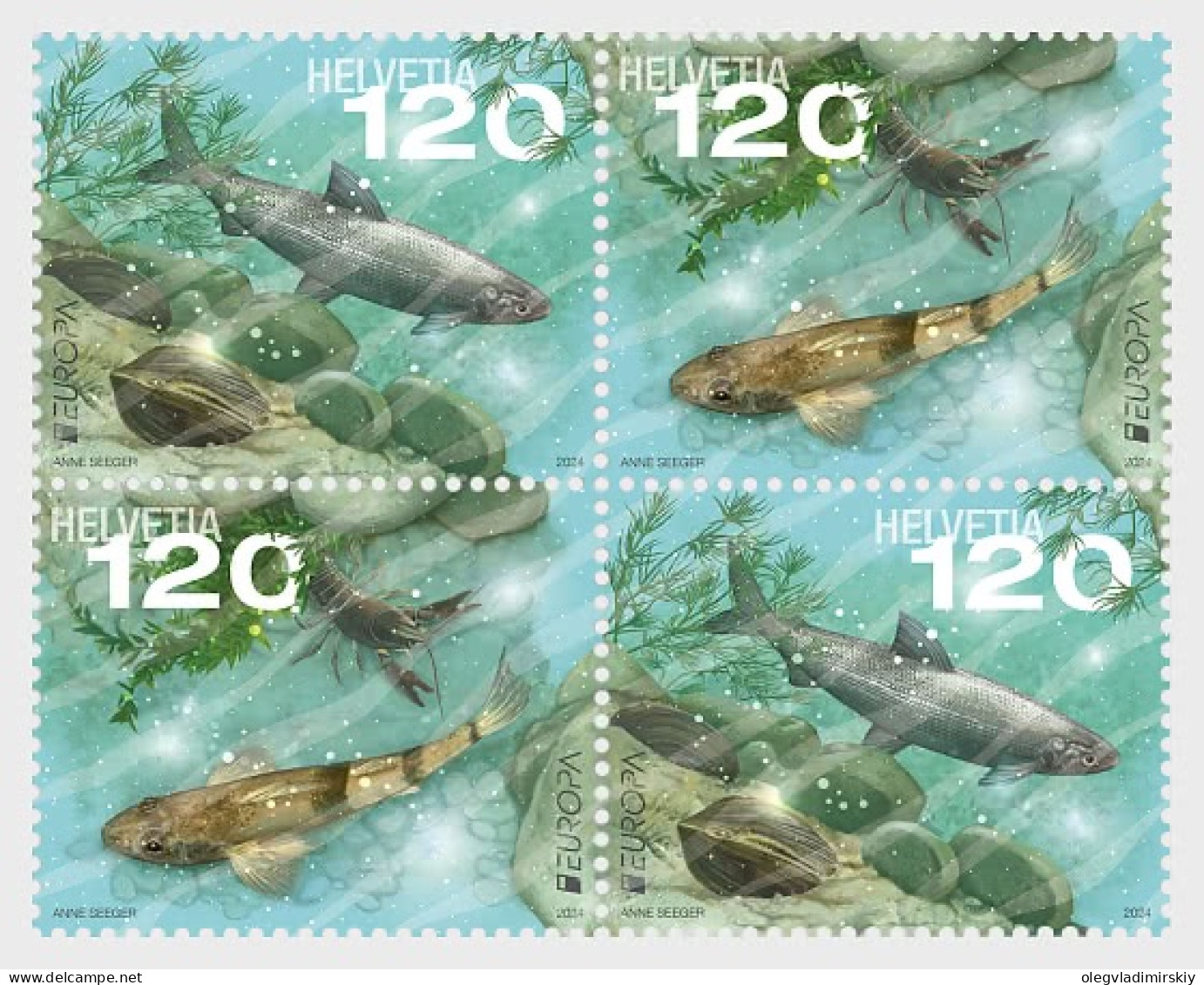 Switzerland Schweiz Suisse 2024 Europa CEPT Fishes Underwater Rare Fauna Block 2x2 Of 2 Sets MNH - Unused Stamps