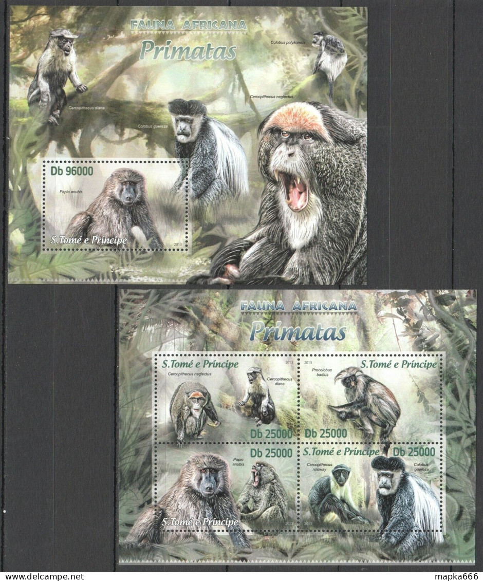 St1730 2013 S. Tome & Principe Animals Fauna Primates Monkeys Kb+Bl Mnh - Altri & Non Classificati