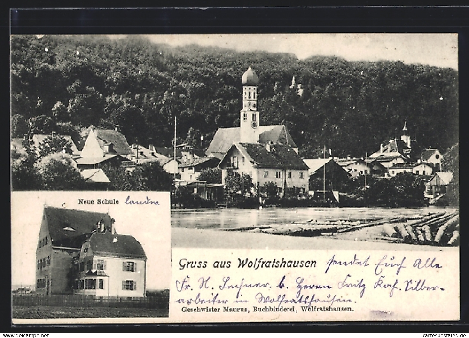 AK Wolfratshausen, Neue Schule, Teilansicht Mit Kirche  - Wolfratshausen