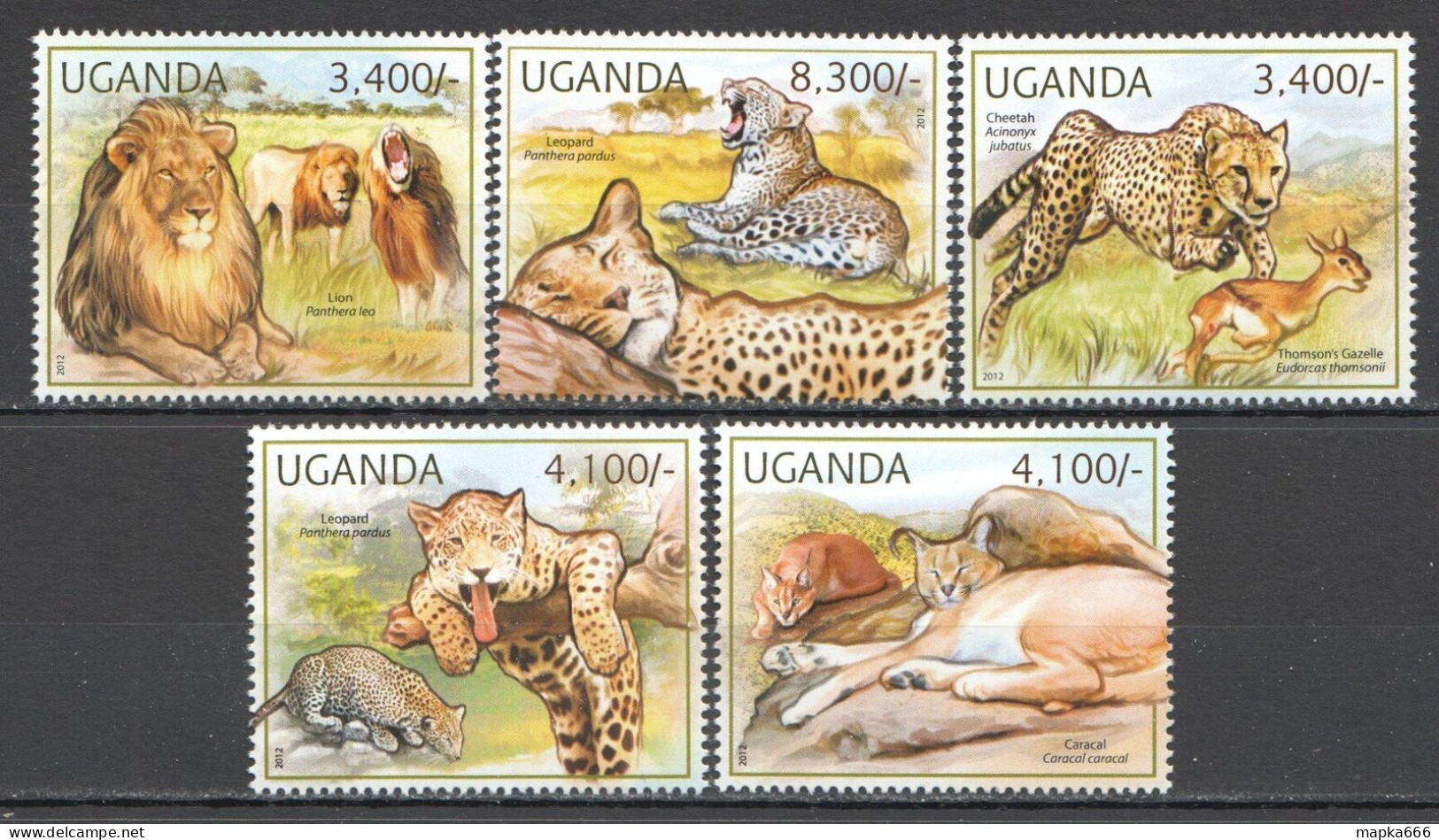 Wb277 2012 Uganda Wild Cats Lions Leopards Fauna #2805-09 Set Mnh - Other & Unclassified