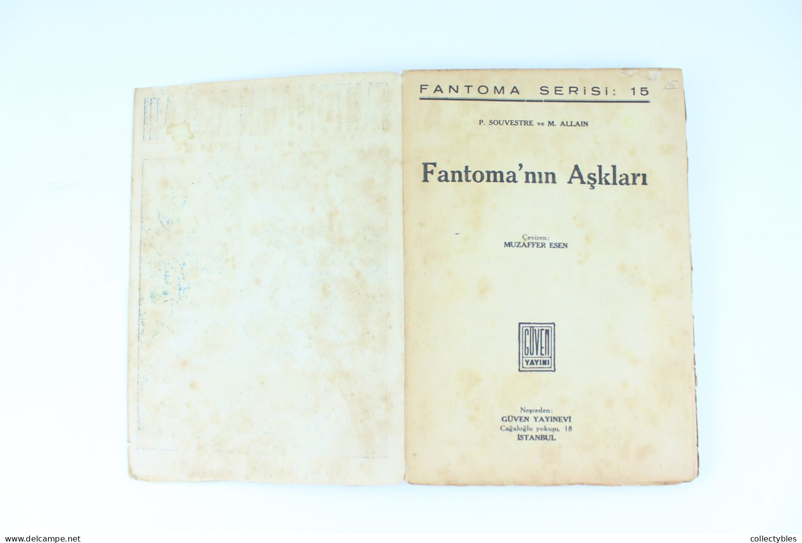 FANTOMAS Turkish Book Series 1940s COMPLETE SET 1-15 Marcel Allain FANTOMA Pierre Souvestre FREE SHIPPING Fantômas RARE