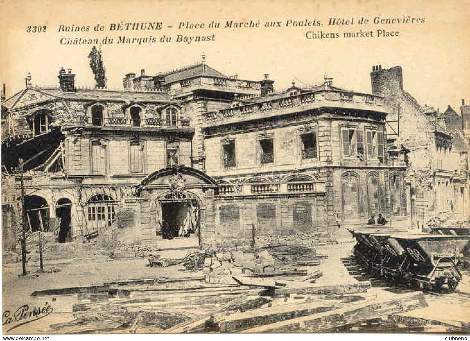 CPA - BETHUNE - RUINES PLACE DU MARCHE AUX POULETS, HOTEL DE GENEVIERES (RARE) - Bethune