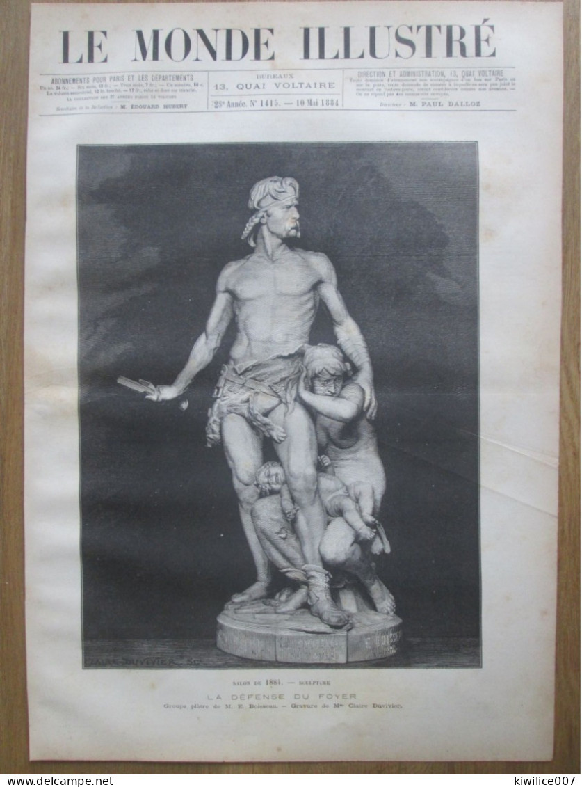 1884 Gravure SCULPTURE LA DEFENDE DU FOYER M E Boisseau   SALON DE  1884 - Prints & Engravings