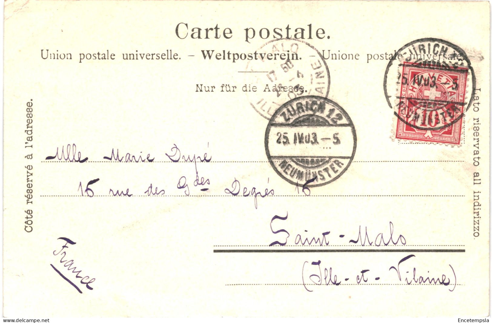 CPA Carte Postale Suisse Zurich Tonhalle Und Rotes Schloss 1903 VM80304 - Zürich