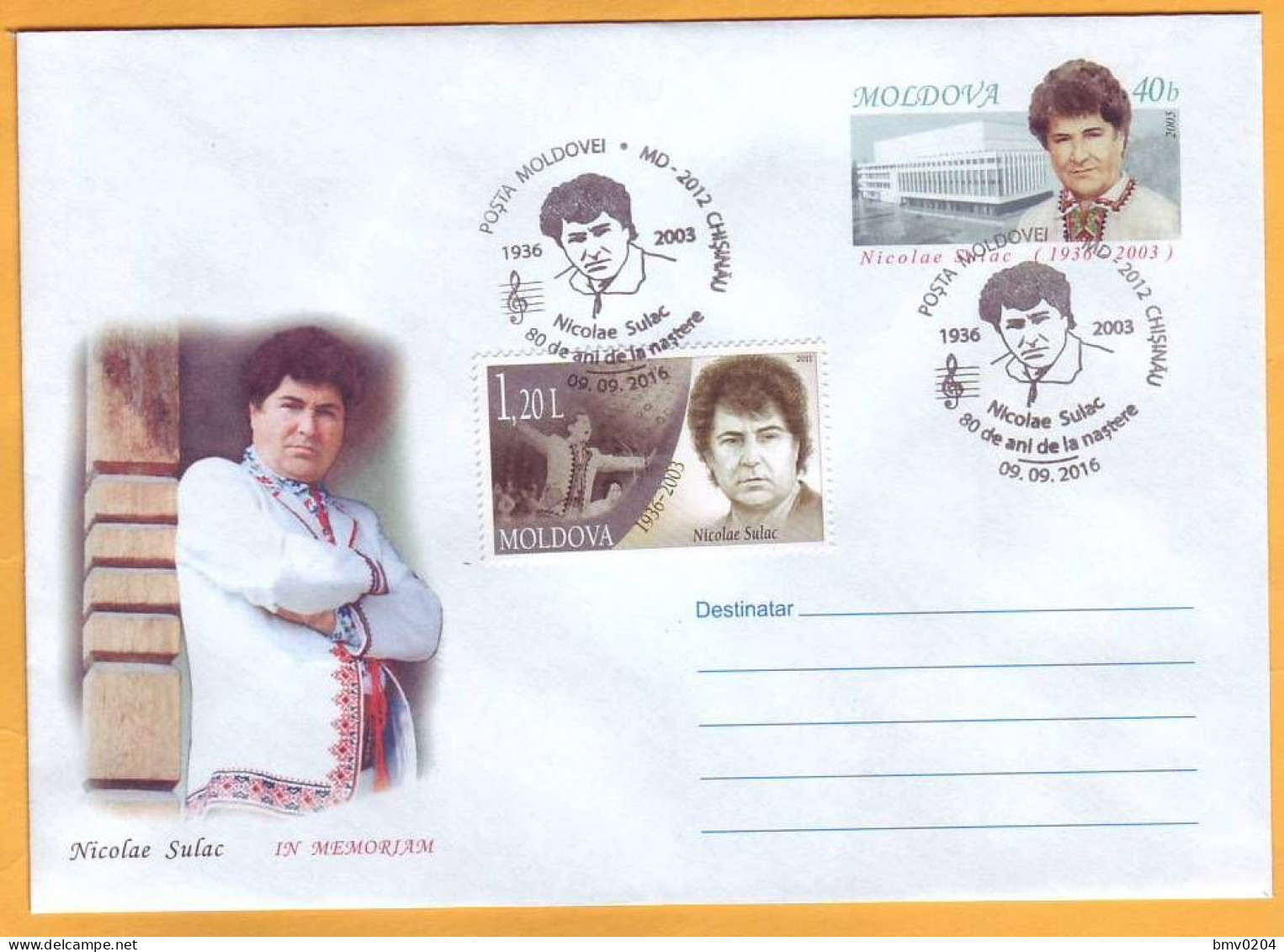 2016 Moldova Moldavie Moldau Nicolae Sulak National Artist 80 Years From The Date Of Birth. Singer Special Cancellation - Moldavie