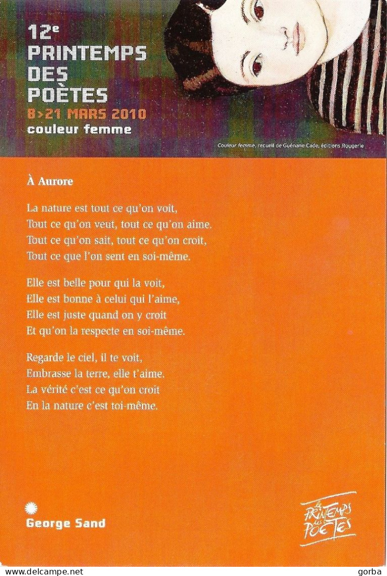 *CPM  - 12 ème Printemps Des Poètes "Couleur Femme" - Poème De Georges SAND "A Aurore" - Filosofia & Pensatori