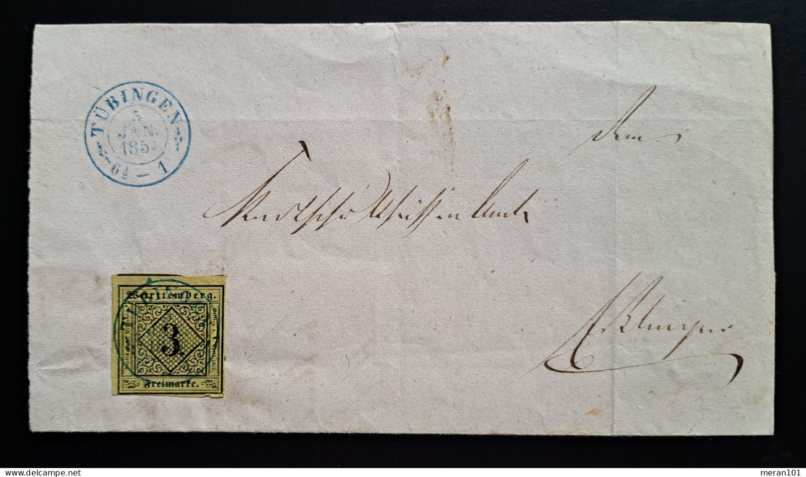 Württemberg 1853, Briefteil TÜBINGEN Nach ESSLINGEN - Brieven En Documenten