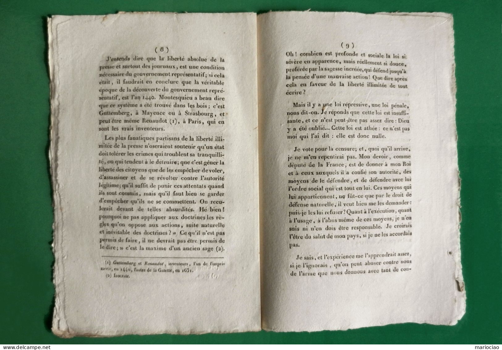 D-FR Opinion De M. Le Comte De Marcellus,député De La Gironde,sur Le Projet De Loi Relatif à La Censure Des Journaux - Historische Dokumente