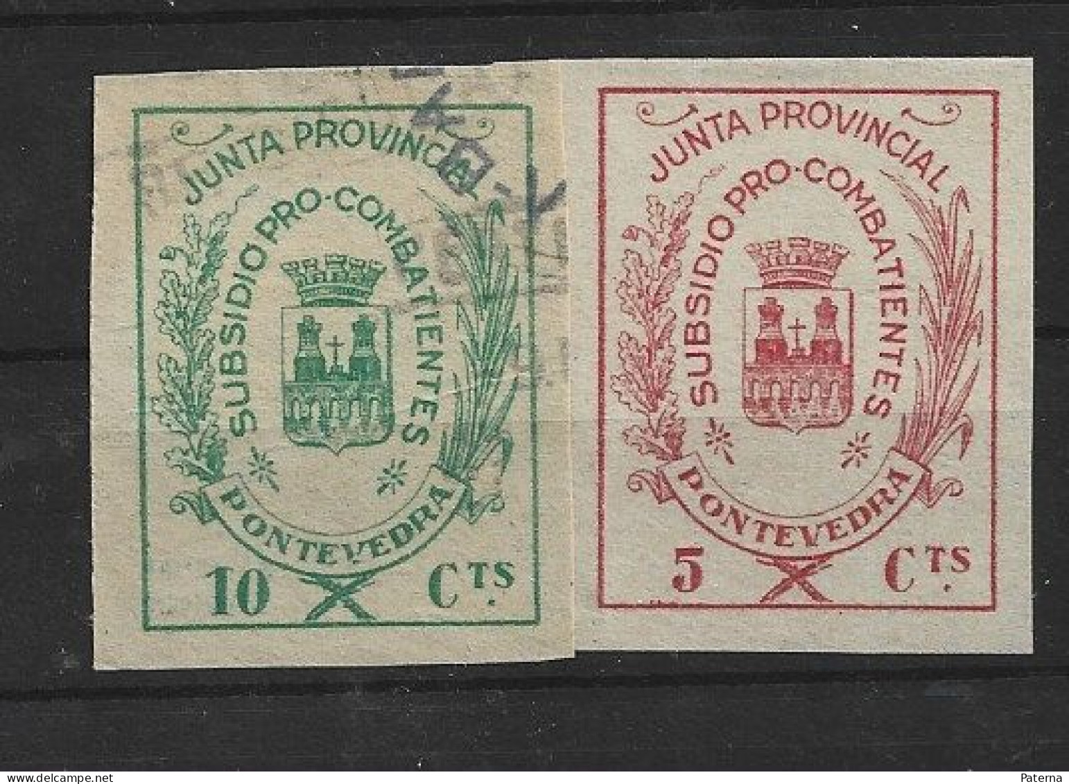 F 306  España ,Viñetas Guerra Civil  Pro-combatientes , Junta Provincial 10 Cts En  Verde  Y 5 Cts En Rojo - Spanish Civil War Labels
