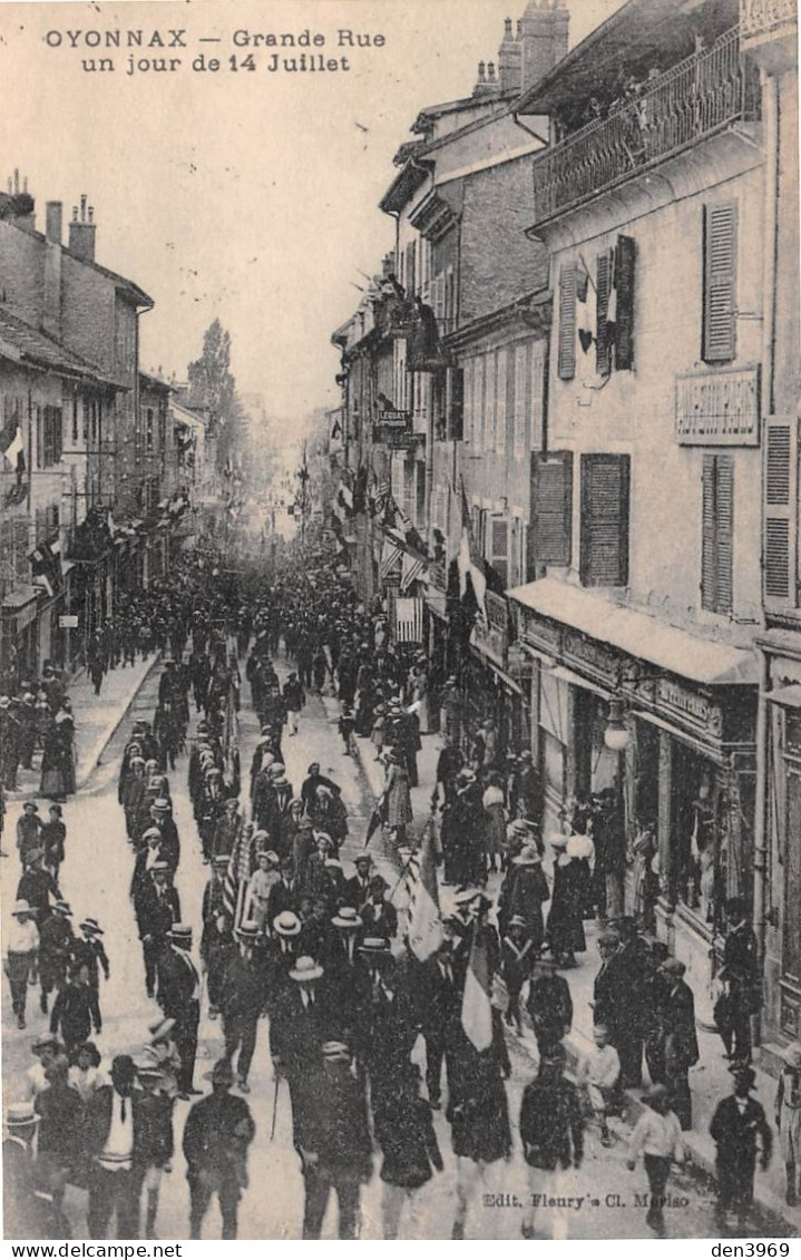 OYONNAX (Ain) - Grande Rue Un Jour De 14 Juillet - Voyagé 1919 (2 Scans) - Oyonnax