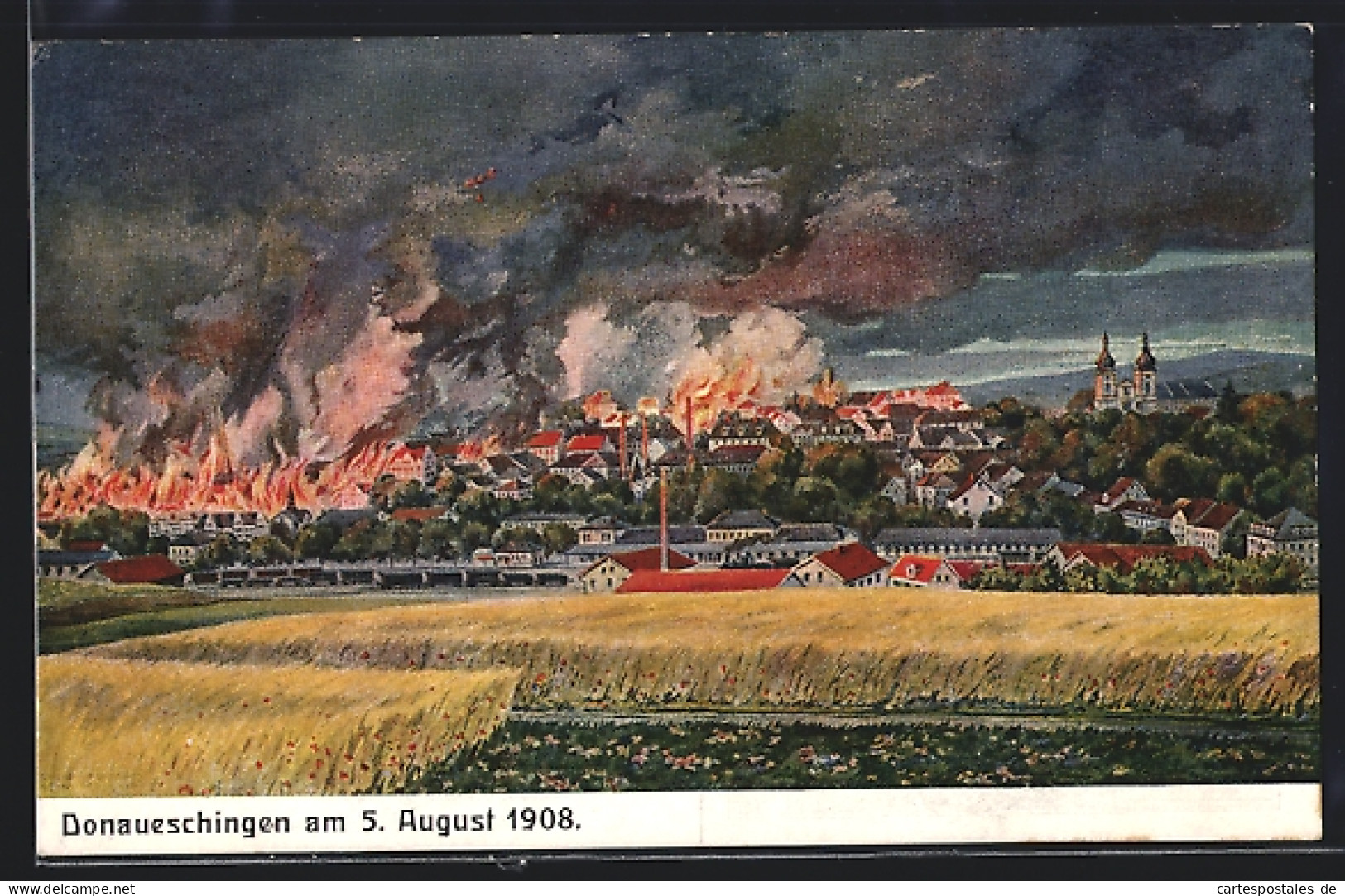 AK Donaueschingen, Gesamtansicht, Brand Am 5. August 1908  - Disasters