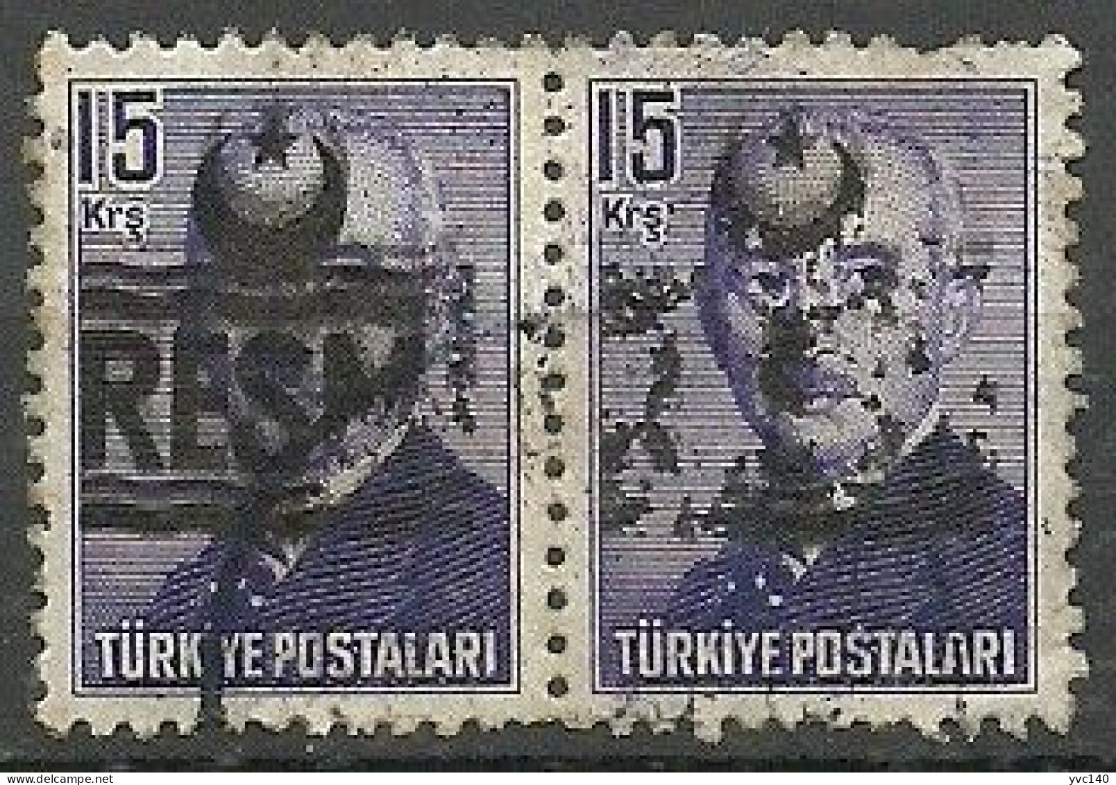 Turkey; 1955 Official Stamp 15 K. "Double Overprint ERROR" - Sellos De Servicio