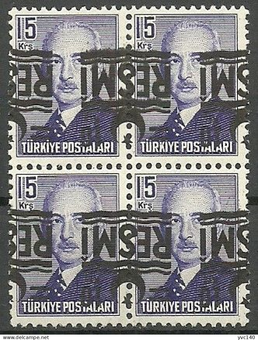 Turkey; 1955 Official Stamp 15 K. "Inverted & Shifted Overprint ERROR" - Timbres De Service