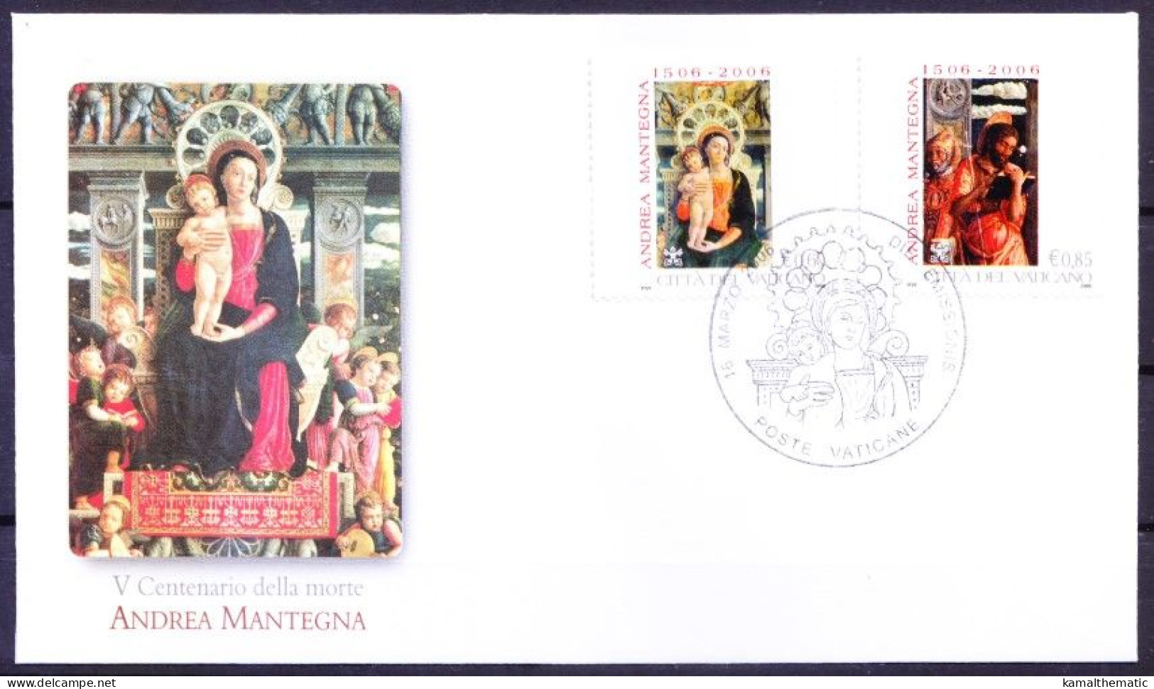 Vatican City 2006 FDC, Madonna & Child, Religious Painting By Mantegna - Quadri