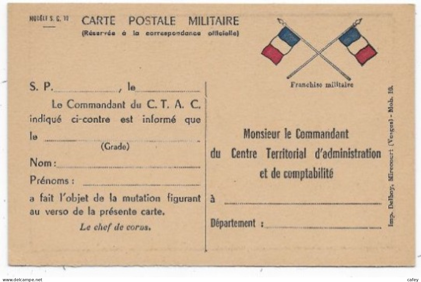 Guerre 39/45 Carte FM Correspondance Officielle édition MIRECOURT VOSGES - WW II